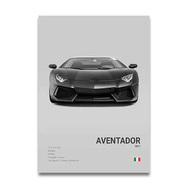 Toile Imprimée Lamborghini Aventador (Gris)