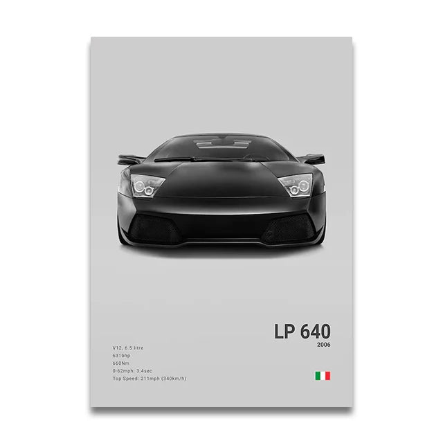 Toile Imprimée Lamborghini Murcièlago LP 640 (Gris)