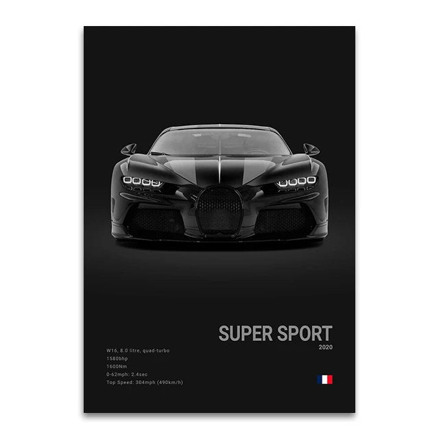 Toile Imprimée Bugatti Chiron SS (Noir)