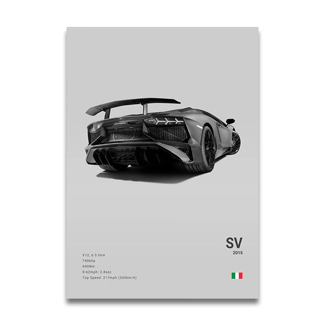 Toile Imprimée Lamborghini Aventador SV (Gris)