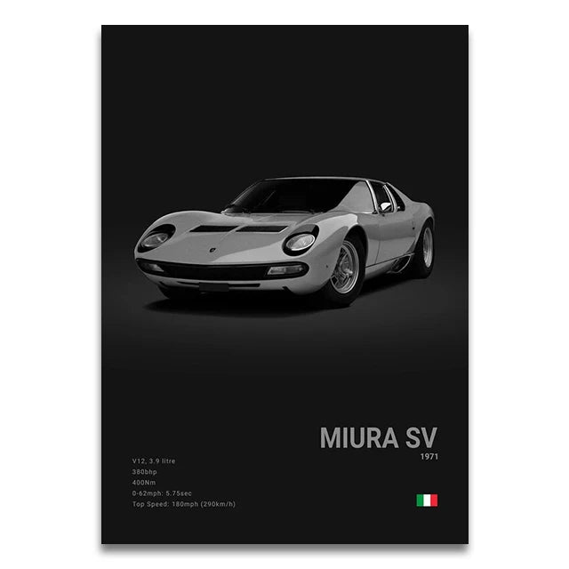 Toile Imprimée Lamborghini Miura SV (Noir)