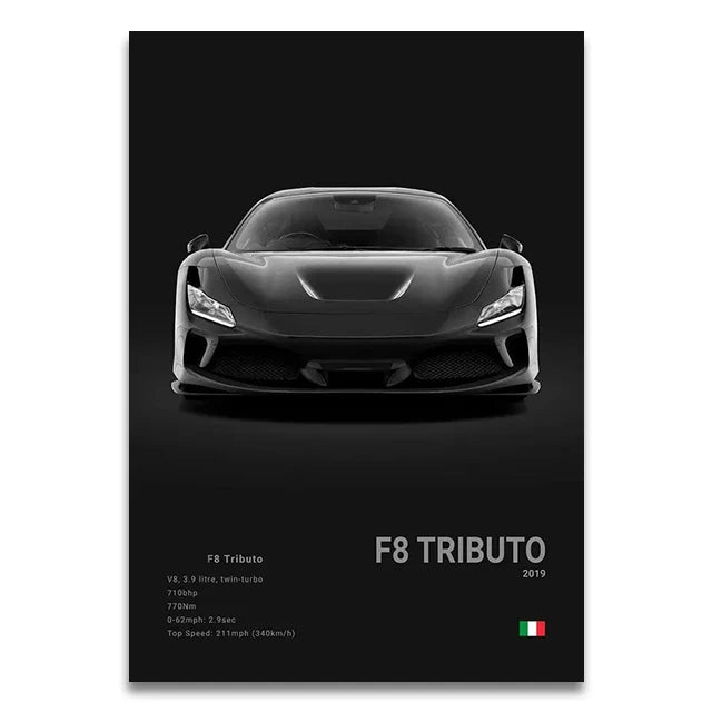 Toile Imprimée Ferrari F8 Tributo (Noir)