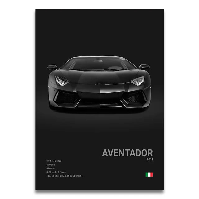 Toile Imprimée Lamborghini Aventador (Noir)
