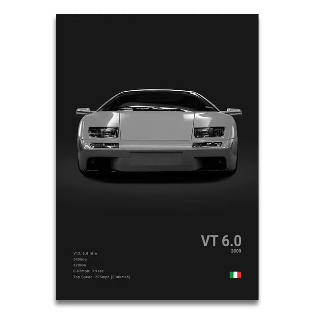 Toile Imprimée Lamborghini GT VT 6.0 2000 (Noir)