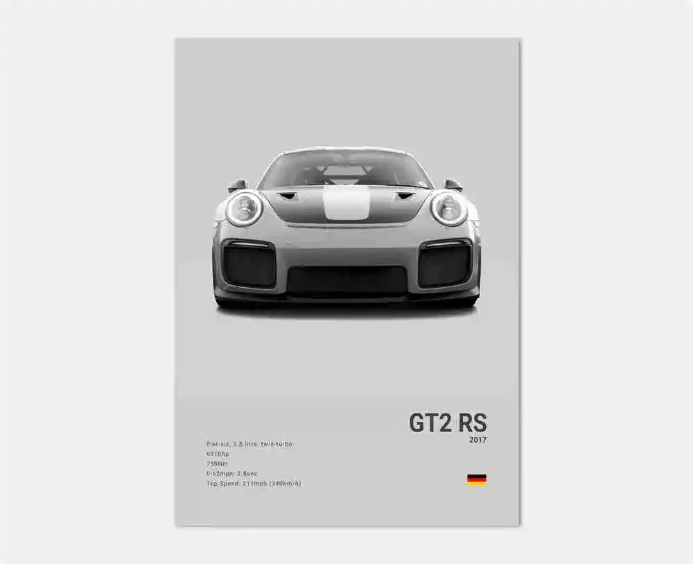 Toile Imprimée Porsche GT2 RS (Gris)
