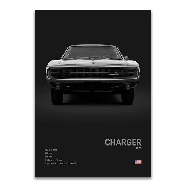 Toile Imprimée Dodge Charger (Noir)
