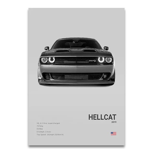 Toile Imprimée Dodge Challanger Hellcat (Gris)