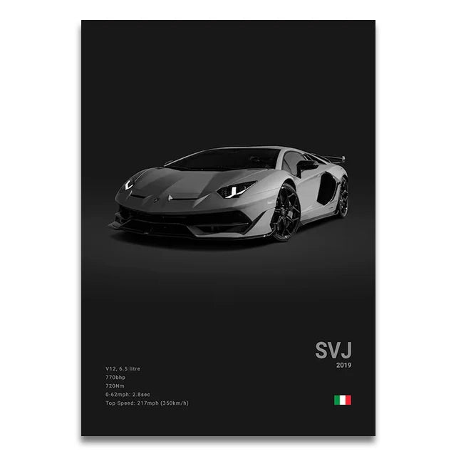 Toile Imprimée Lamborghini Aventador SVJ (Noir)