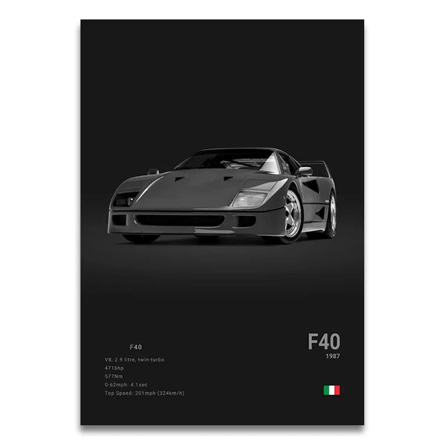 Toile Imprimée Ferrari F40 (Noir)