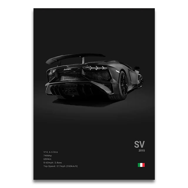 Toile Imprimée Lamborghini Aventador SV (Noir)