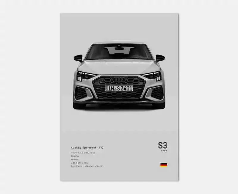 Toile Imprimée Audi S3 8Y (Gris)
