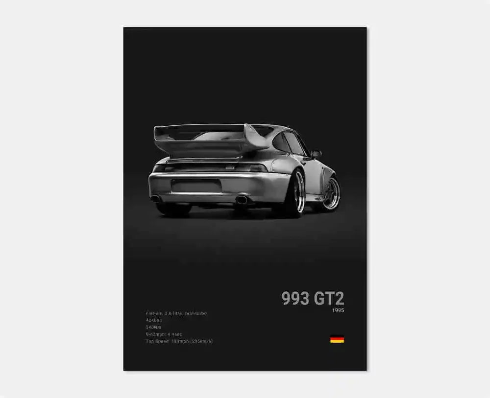 Toile Imprimée Porsche 993 GT2 (Noir)