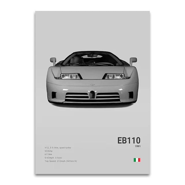 Toile Imprimée Bugatti EB110 (Gris)
