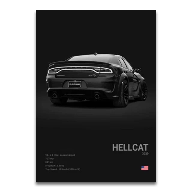 Toile Imprimée Dodge Charger Hellcat (Noir)