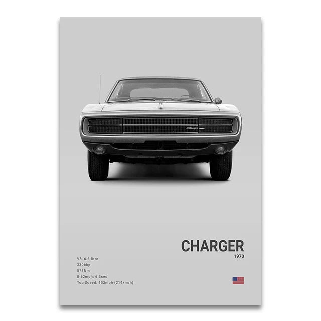 Toile Imprimée Dodge Charger (Gris)