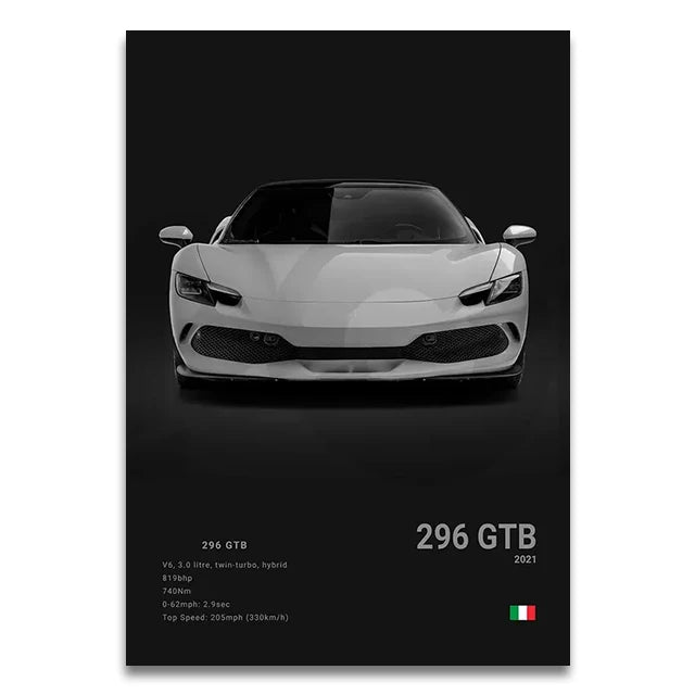 Toile Imprimée Ferrari 296 GTB (Noir)