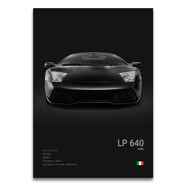 Toile Imprimée Lamborghini Murcièlago LP 640 (Noir)