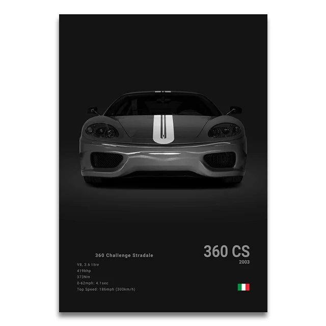 Toile Imprimée Ferrari 360 CS (Noir)