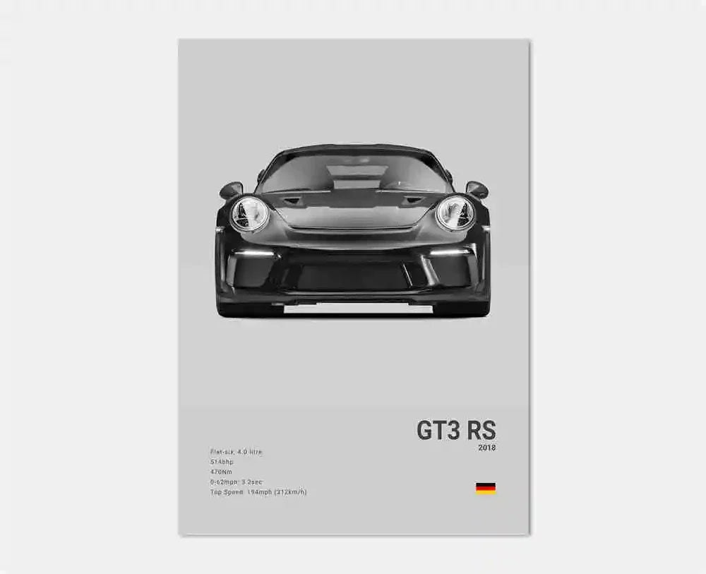 Toile Imprimée Porsche GT3 RS 2018 (Gris)