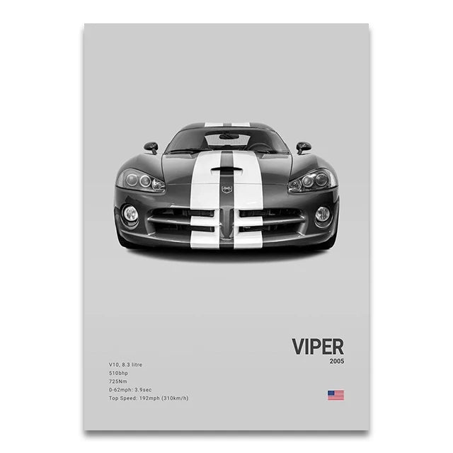 Toile Imprimée Dodge Viper 2005 (Gris)