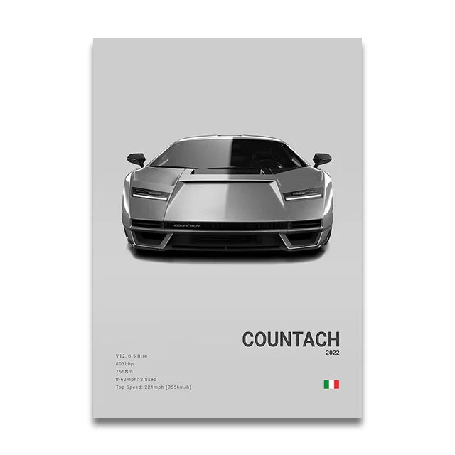 Toile Imprimée Lamborghini Countach 2022 (Gris)