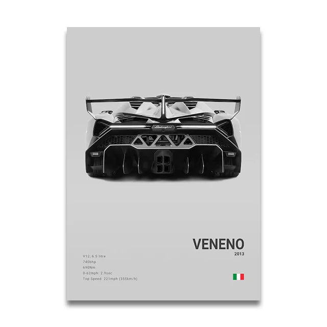 Toile Imprimée Lamborghini Veneno (Gris)