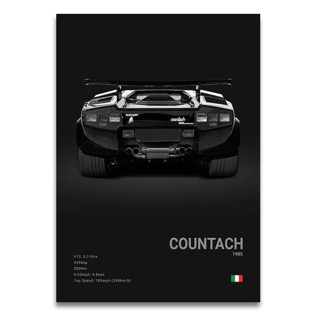 Toile Imprimée Lamborghini Countach 1985 (Noir)