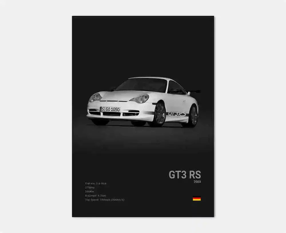 Toile Imprimée Porsche GT3 RS 2003 (Noir)