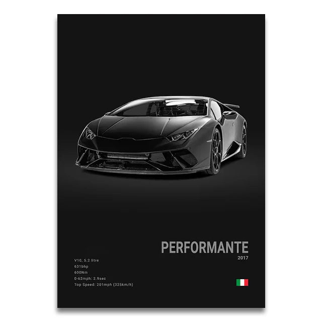Toile Imprimée Lamborghini Huracan Perfomante (Noir)