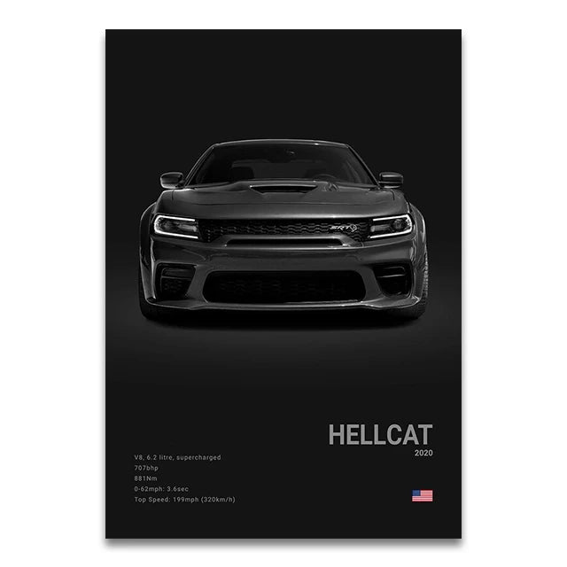 Toile Imprimée Dodge Charger Hellcat (Noir)