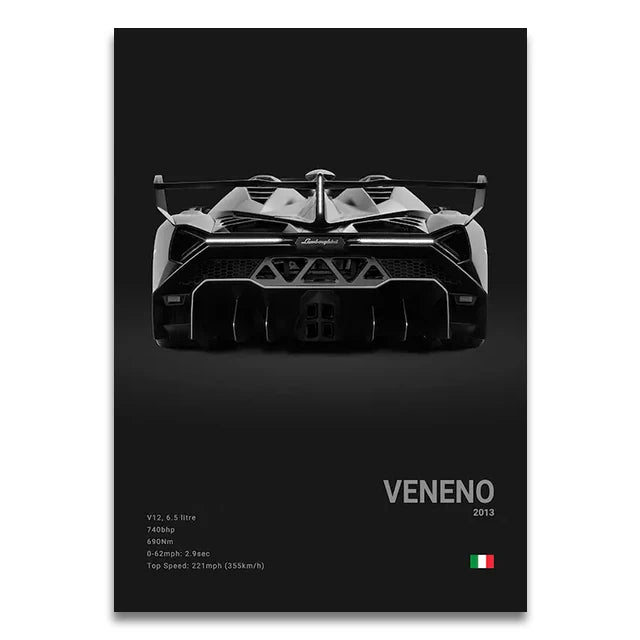 Toile Imprimée Lamborghini Veneno (Noir)