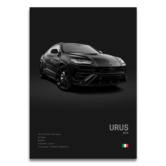 Toile Imprimée Lamborghini Urus (Noir)