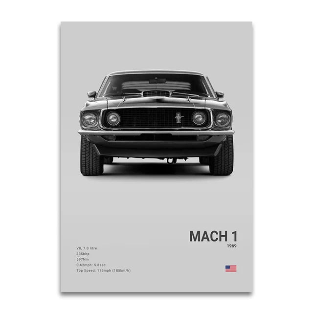Toile Imprimée Ford Mustang Mach 1 1969 (Gris)
