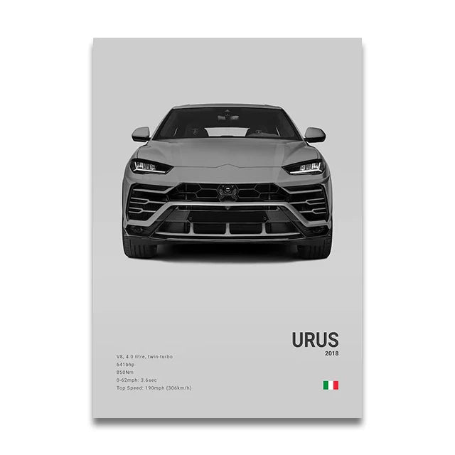 Toile Imprimée Lamborghini Urus (Gris)