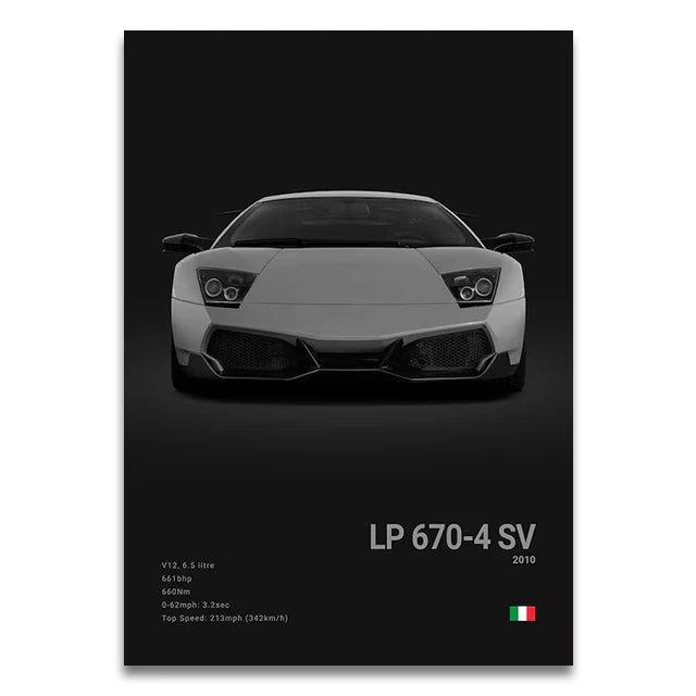 Toile Imprimée Lamborghini Murcièlago LP 670-4 SV (Noir)