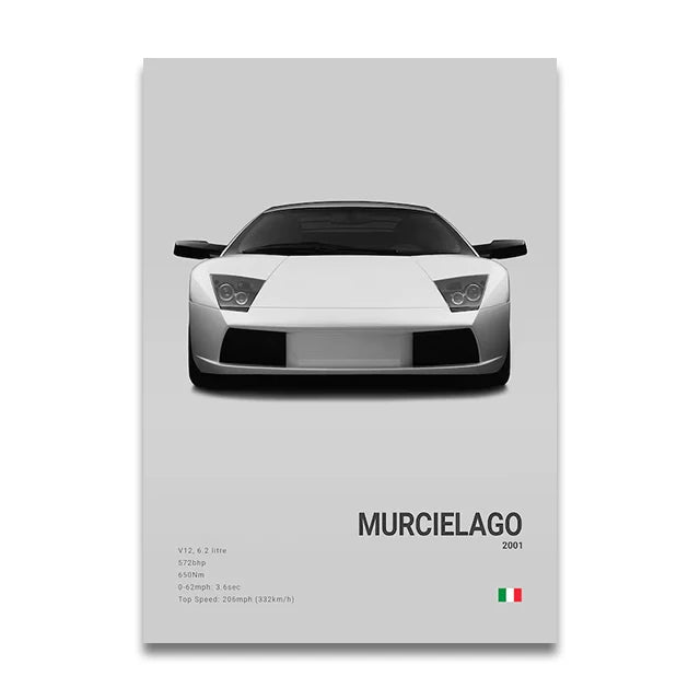 Toile Imprimée Lamborghini Murcièlago (Gris)