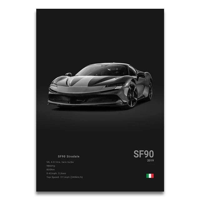 Toile Imprimée Ferrari SF90 Stradale (Noir)