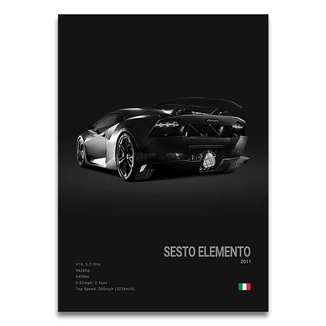 Toile Imprimée Lamborghini Sesto Elemento (Noir)
