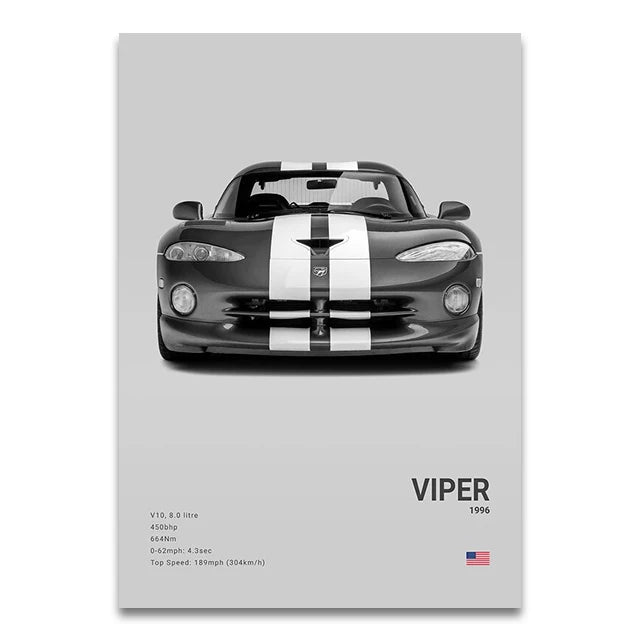 Toile Imprimée Dodge Viper 1996 (Gris)