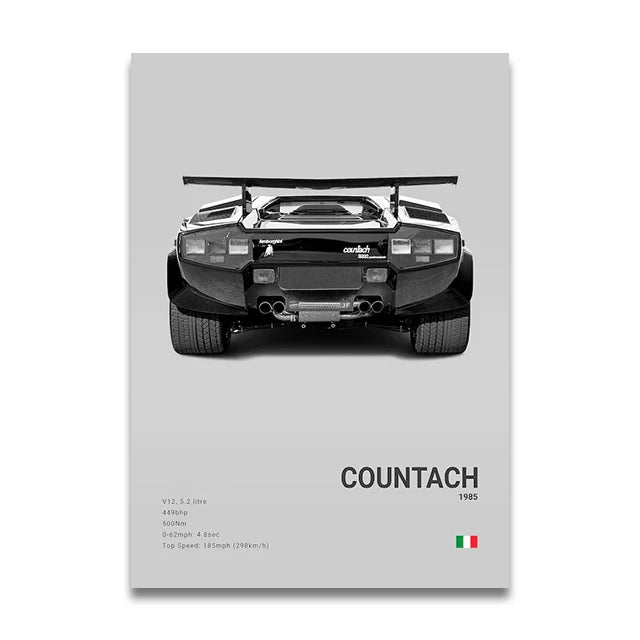 Toile Imprimée Lamborghini Countach 1985 (Gris)