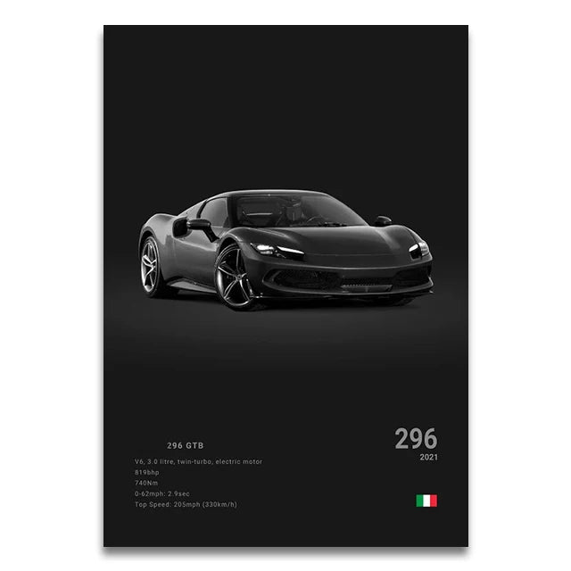 Toile Imprimée Ferrari 296 GTB (Noir)