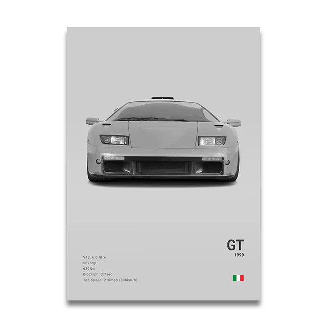 Toile Imprimée Lamborghini GT 1999 (Gris)