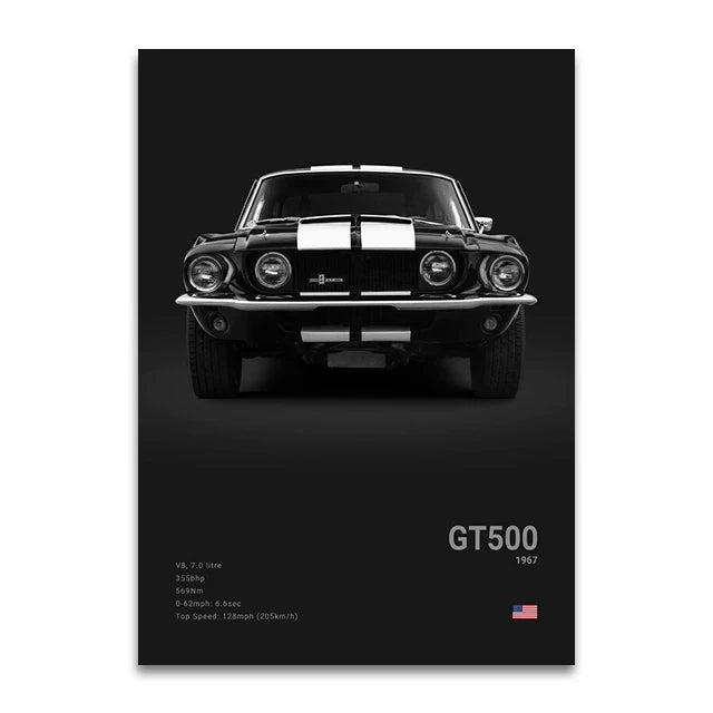 Toile Imprimée Ford Shelby GT500 1967 (Noir)