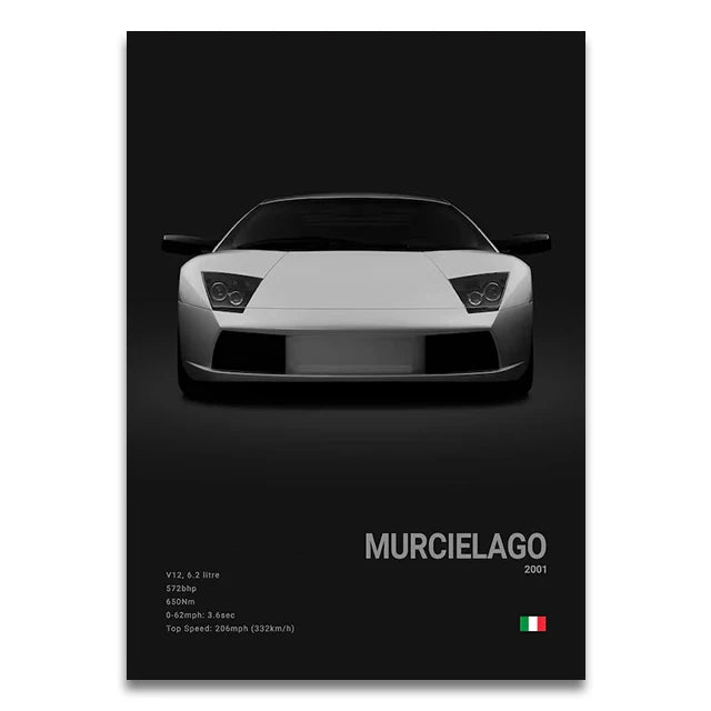 Toile Imprimée Lamborghini Murcièlago (Noir)