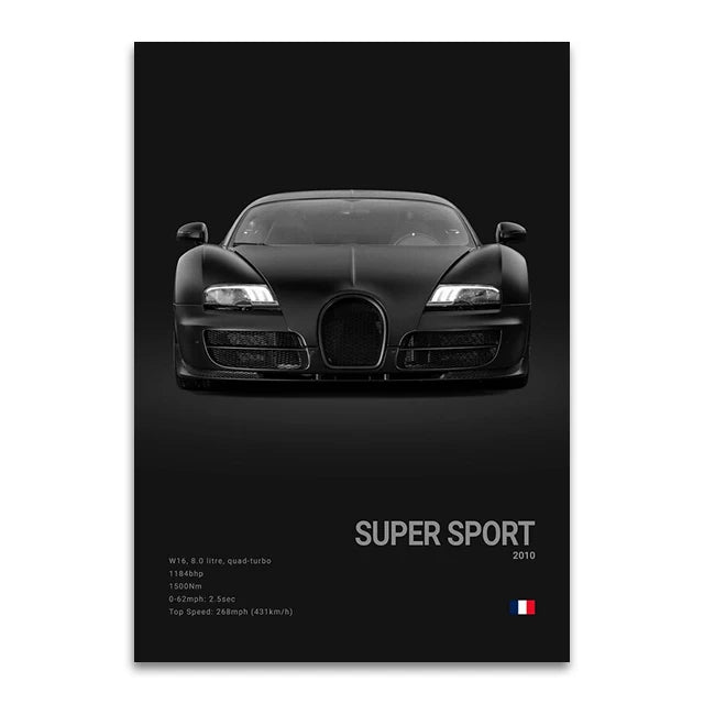 Toile Imprimée Bugatti Veyron SS (Noir)