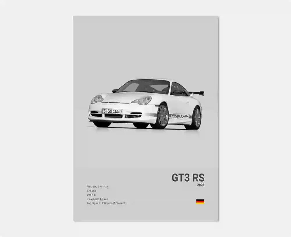 Toile Imprimée Porsche GT3 RS 2003 (Gris)