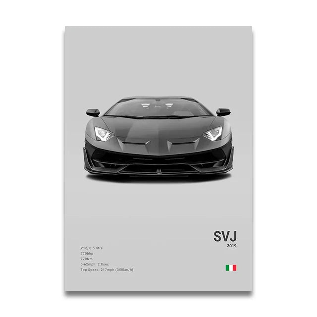 Toile Imprimée Lamborghini Aventador SVJ (Gris)