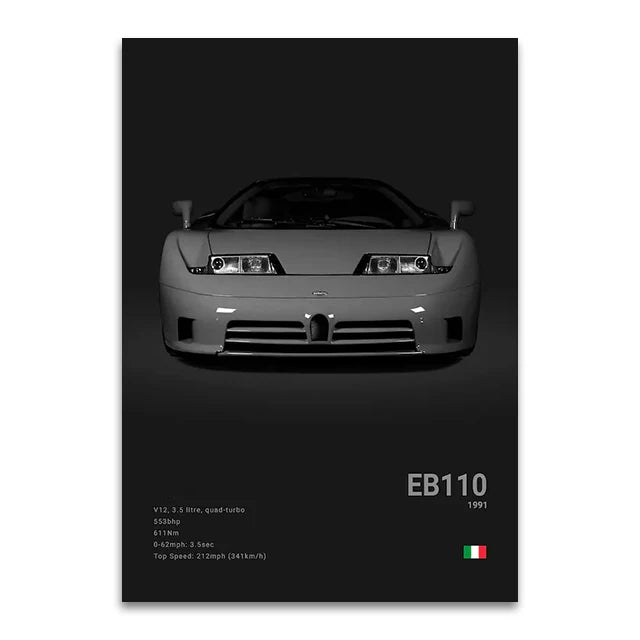 Toile Imprimée Bugatti EB110 (Noir)