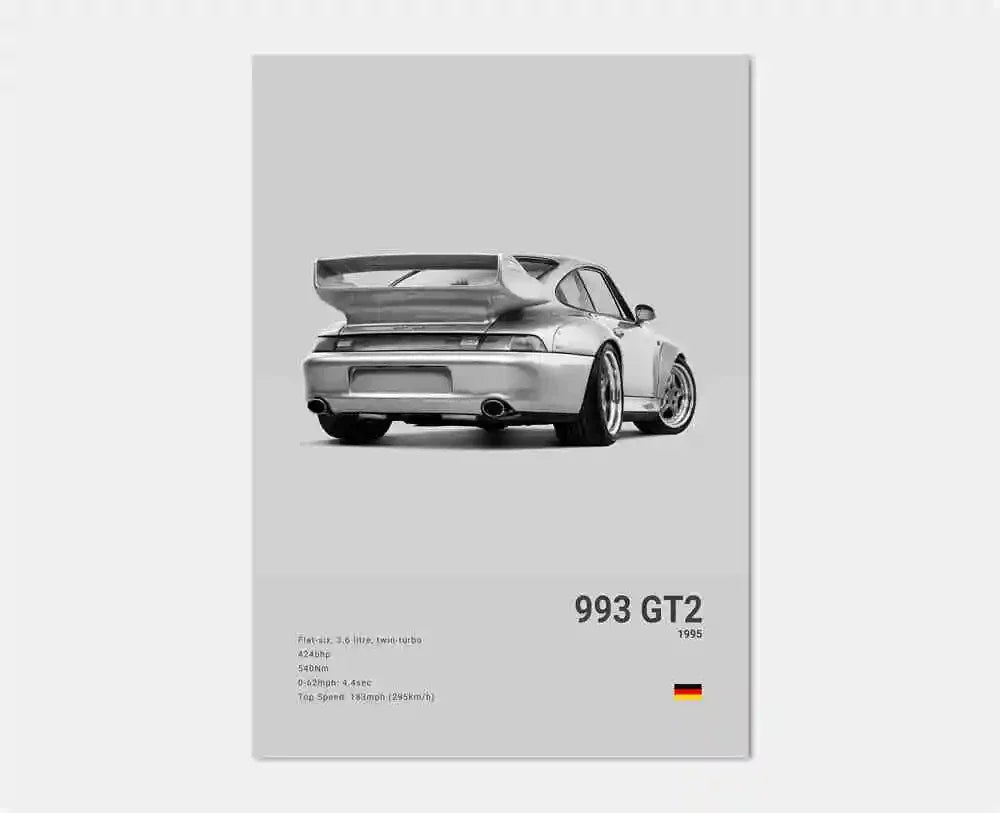 Toile Imprimée Porsche 993 GT2 (Gris)