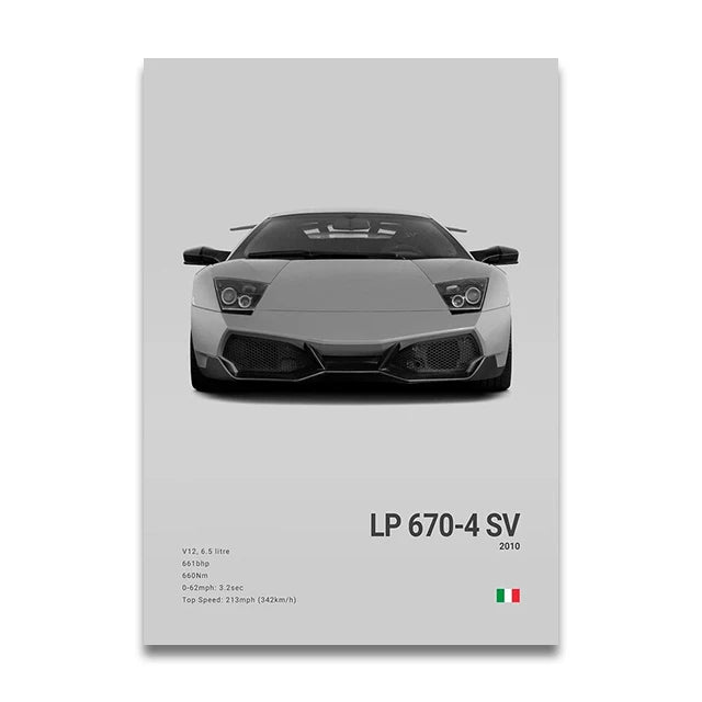 Toile Imprimée Lamborghini Murcièlago LP 670-4 SV (Gris)